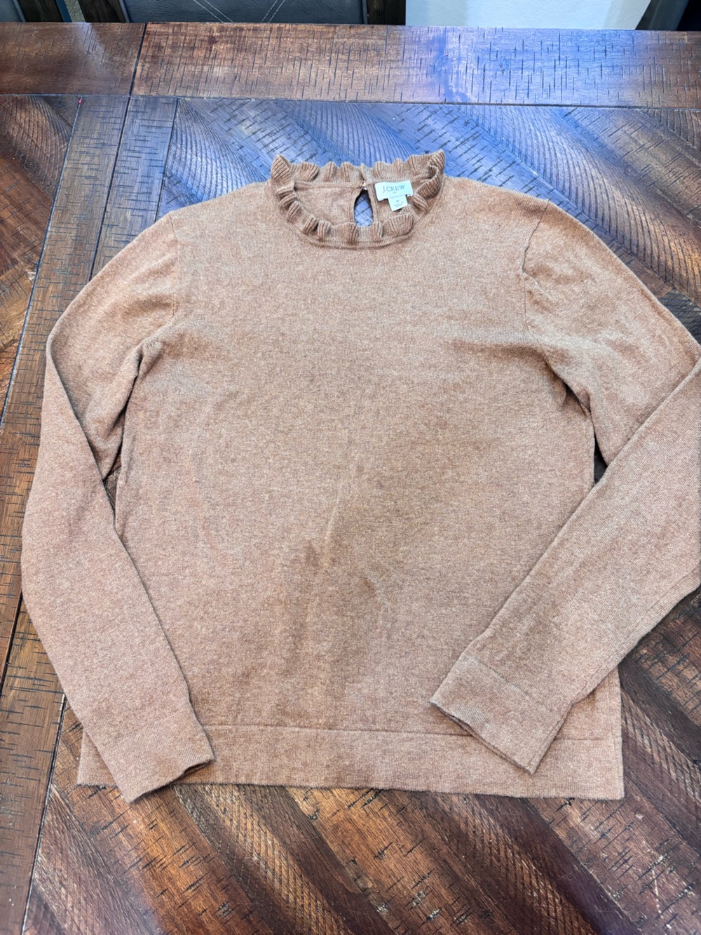 J. Crew Camel Ruffle-Neck Turtleneck Sweater